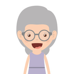 cartoon happy old woman wearing beautiful blouse icon over white background. vector illustration