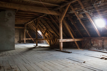 attic , old loft /  roof before construction - obrazy, fototapety, plakaty