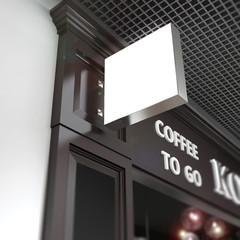Signboard squard mock up onblurred cafe - 125765140