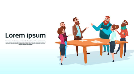 Business People Group Meeting Businesspeople Talking Discussing Communication Flat Vector Illustration