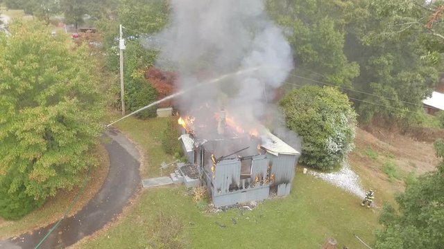 Aerial view of working structure fire
