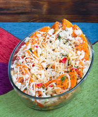 Vegetarian mixture of pumkin, vegetables, herbs and cheese