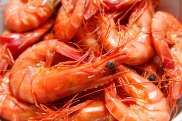 Cooked shrimp. Close-up. Asia. Seafood.