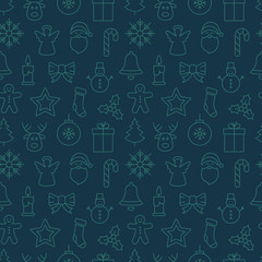 christmas icons seamless pattern gold green background