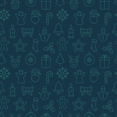 christmas icons seamless pattern gold green background