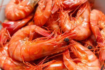 Cooked shrimp. Close-up. Asia. Seafood.