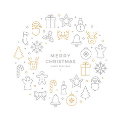 christmas icons elements circle gold gray white background