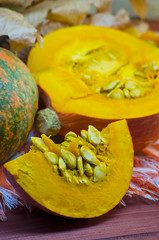 ripe pumpkin and pumpkin seeds