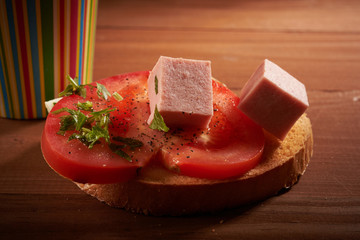 salad with tomato and cheese sandwich