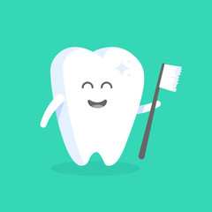 Cute cartoon tooth character with face, eyes and hands. The concept for the personage of clinics, dentists, posters, signage, web sites