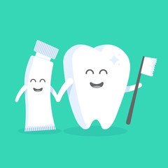 Cute cartoon tooth character with face, eyes and hands. The concept for the personage of clinics, dentists, posters, signage, web sites