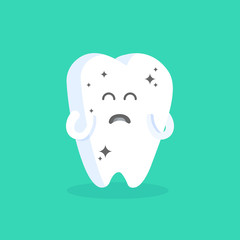 Cute cartoon tooth character with face, eyes and hands. The concept for the personage of clinics, dentists, posters, signage, web sites