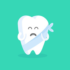 Cute cartoon tooth character with face, eyes and hands. The concept for the personage of clinics, dentists, posters, signage, web sites