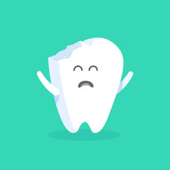 Cute cartoon tooth character with face, eyes and hands. The concept for the personage of clinics, dentists, posters, signage, web sites