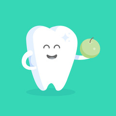 Cute cartoon tooth character with face, eyes and hands. The concept for the personage of clinics, dentists, posters, signage, web sites