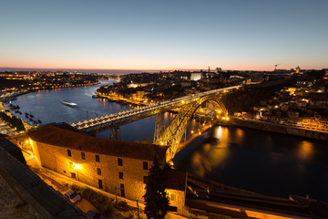 Fototapeta na wymiar Night view of the historic city of Porto, Portugal with the Dom