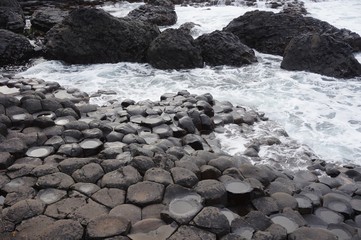Giant Causeway hexagonal interlocking basalt column rocks in Northern Ireland