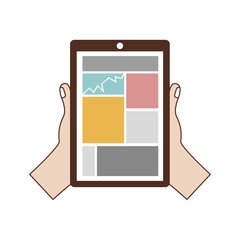 hand holding a tablet portable device icon over white background. vector illustration