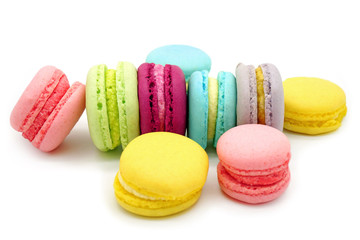 Colorful French Macaroons Isolated on White Background