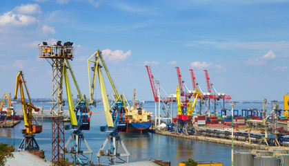 Sea Port in Odessa, Ukraine, 2016. Hoisting crane and ship