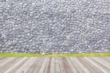 Stone brick wall with wood floor.