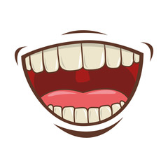 cartoon mouth with teeths with happy expression over white background. vector illustration