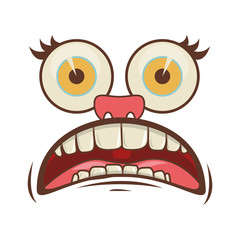 cartoon face with scared expression over white background. colorful design. vector illustration