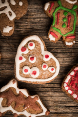 Winter Christmas background with gingerbread cookies