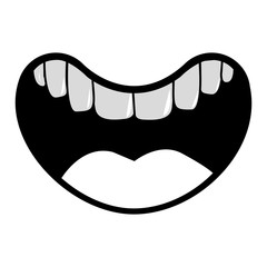 silhouette of cartoon mouth with teeths with happy expression over white background. vector illustration