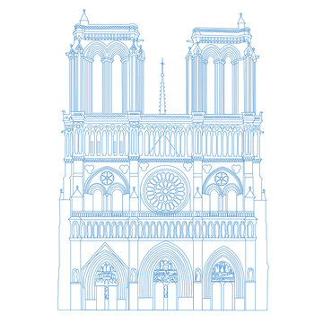 Notre Dame de Paris Cathedral, France.Vector isolated illustration of Notre Dame