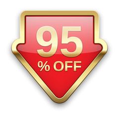 95% off golden badge, vector.