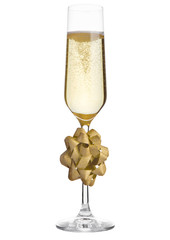 Glass of champagne with christmas decoration gift