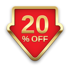 20% off golden badge, vector.
