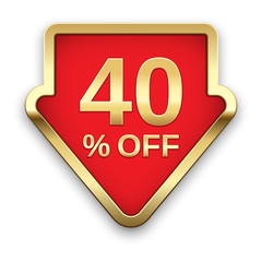 40% off golden badge, vector.