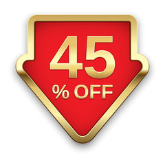 45% off golden badge, vector.