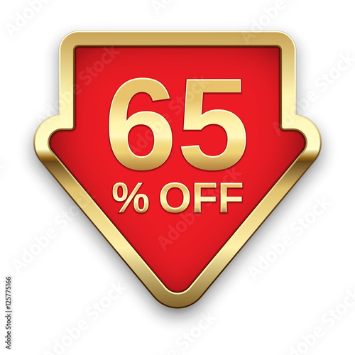 "65% off golden badge, vector." Stock image and royalty-free vector