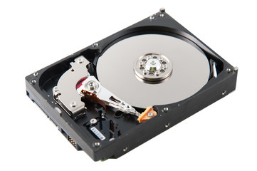 Hard disk close-up on white background