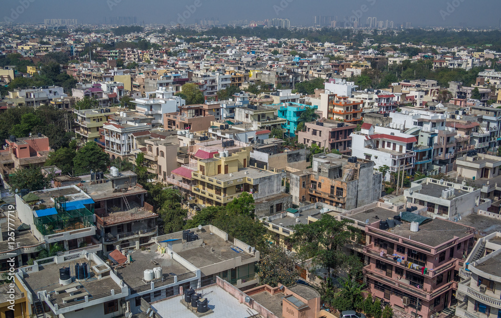 Wall mural aerial panorama of typical asian city