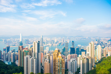Fototapeta na wymiar Skyscraper view from the peak tower, Hong kong