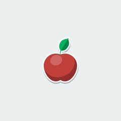 Symbol ripe apple with leaf. Fresh organic fruit colorful single icon. Basic element for web isolated on white background vector illustration in flat design.
