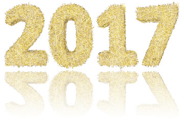 2017 digits composed of golden and silver stripes on glossy white background