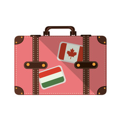 travel suitcase with country stickers icon over white background. vector illustration