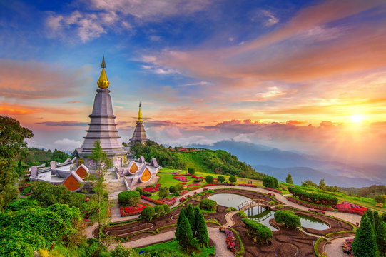 The best of landscape in Chiang mai. Pagodas Noppamethanedol & N