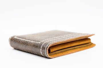 Classic leather wallet isolated in white background.