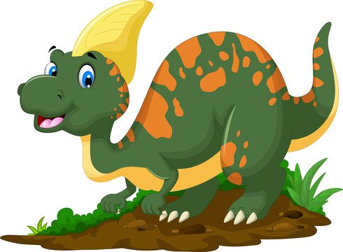 cute Dinosaur Parasaurolophus cartoon posing