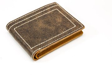 Classic leather wallet isolated in white background.