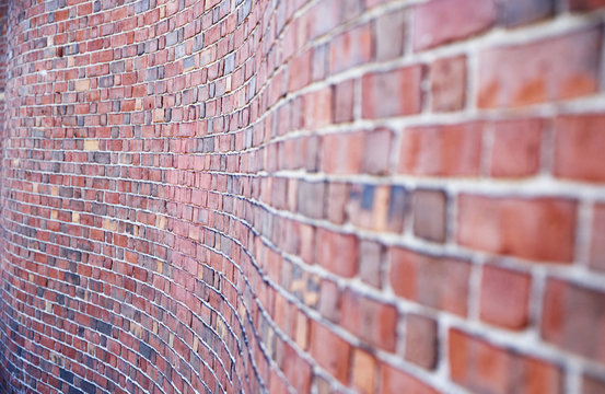 Curved Brick Wall. Curve Red Brick Wall Perspective For A Background 