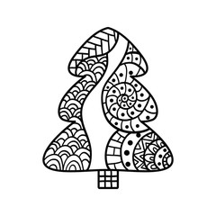 Christmas card in zentangle style for adult anti stress.