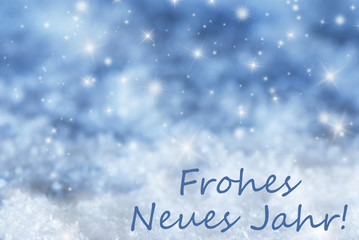 Blue Sparkling Christmas Background, Snow, Frohes Neues Means New Year