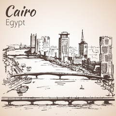 Cairo skyline, Egypt. Sketch. Isolated on white background